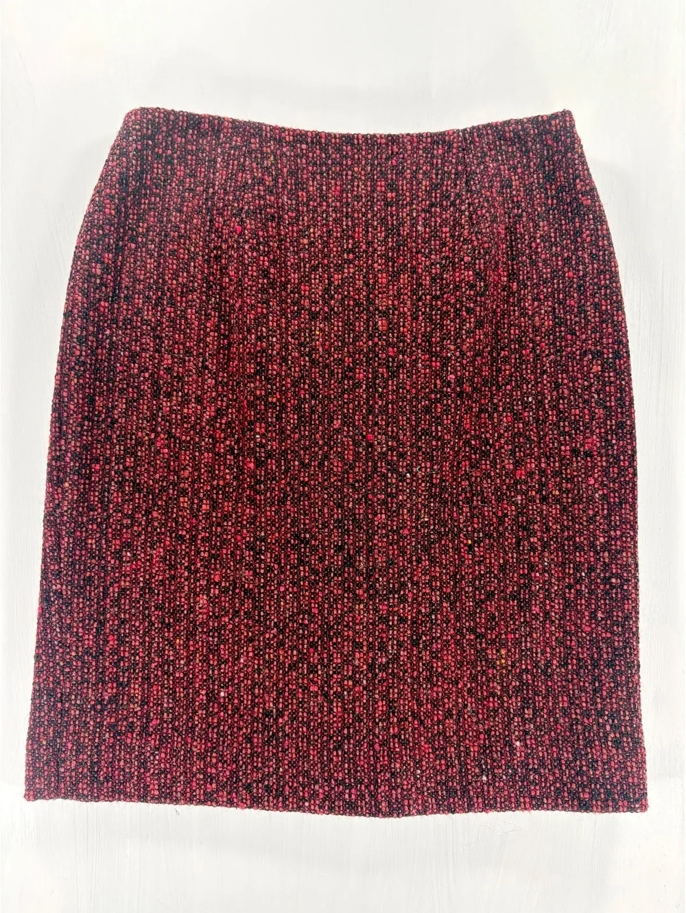 Dana Buchman Petite 100% Wool Tweed Pencil Skirt Red Black Textured Size 8P